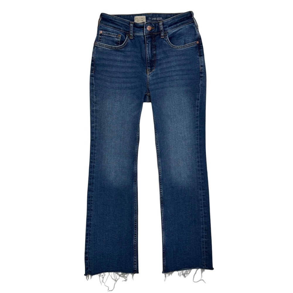 Pilcro‎ The Yaya Mid Rise Crop Flare Jeans Size 28 Raw Hem Stretch Anthropologie